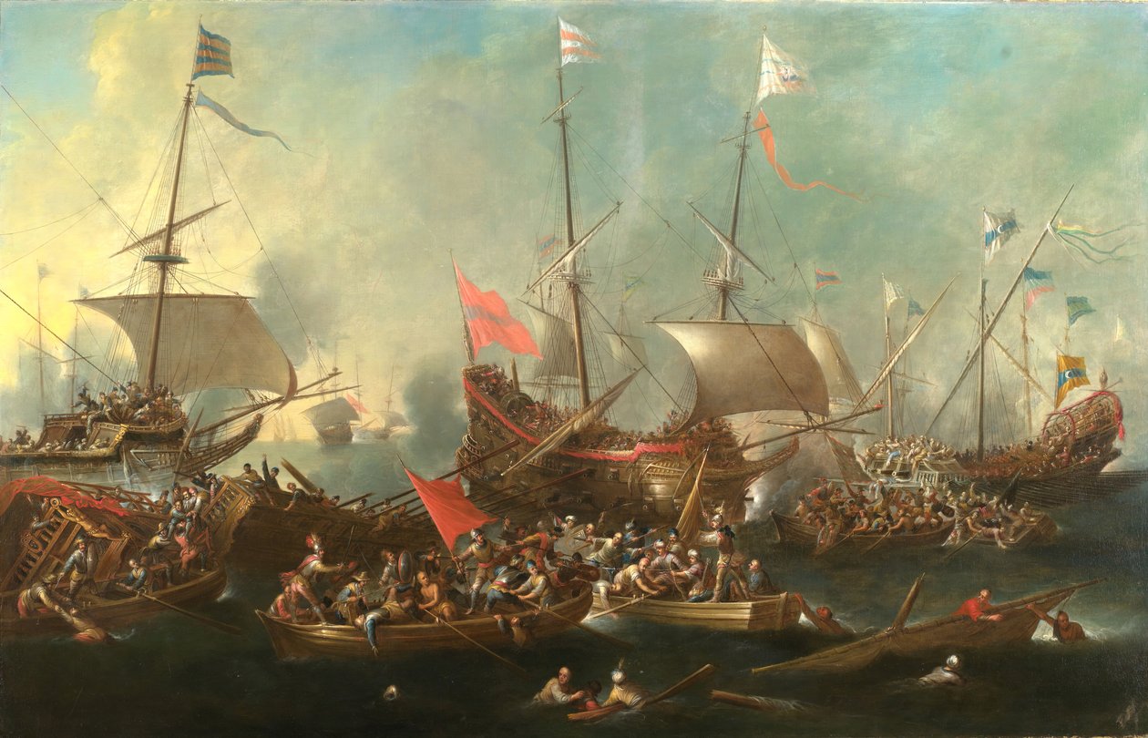 Bitva u Lepanta - Námořní bitva mezi křesťany a Barbary Corsairs, 1615-20. od Andries van Eertvelt