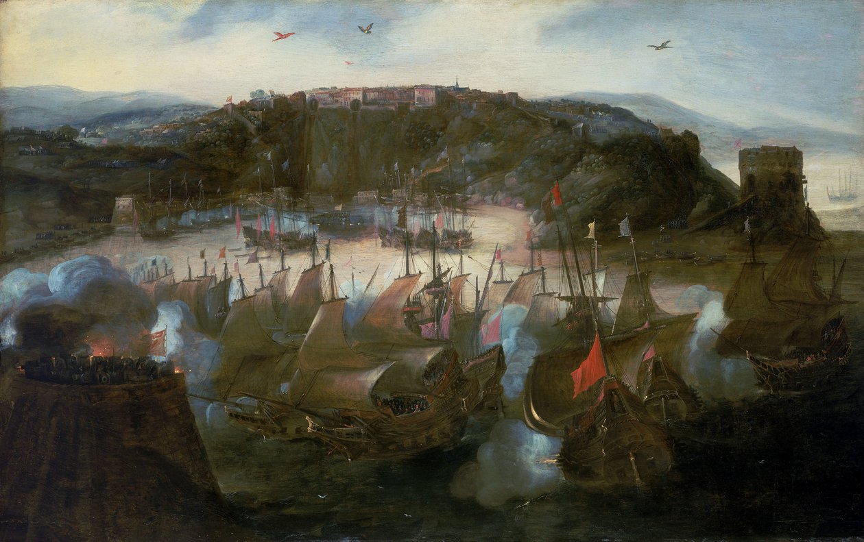 Útok nizozemské flotily na San Salvador (nebo Bahia, dnešní Salvador v Brazílii) v roce 1624. od Andries van Eertvelt