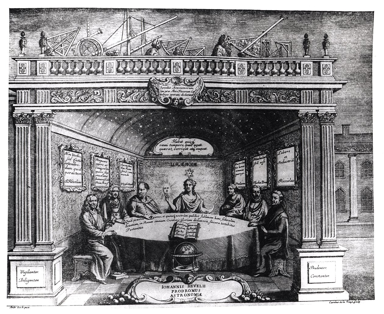 The Great Astronomers, z „Prodomus Astronomiae“ od Johannese Heveliuse (1611-87), vydaného v Gdaňsku, 1690 od Andrzej Stech