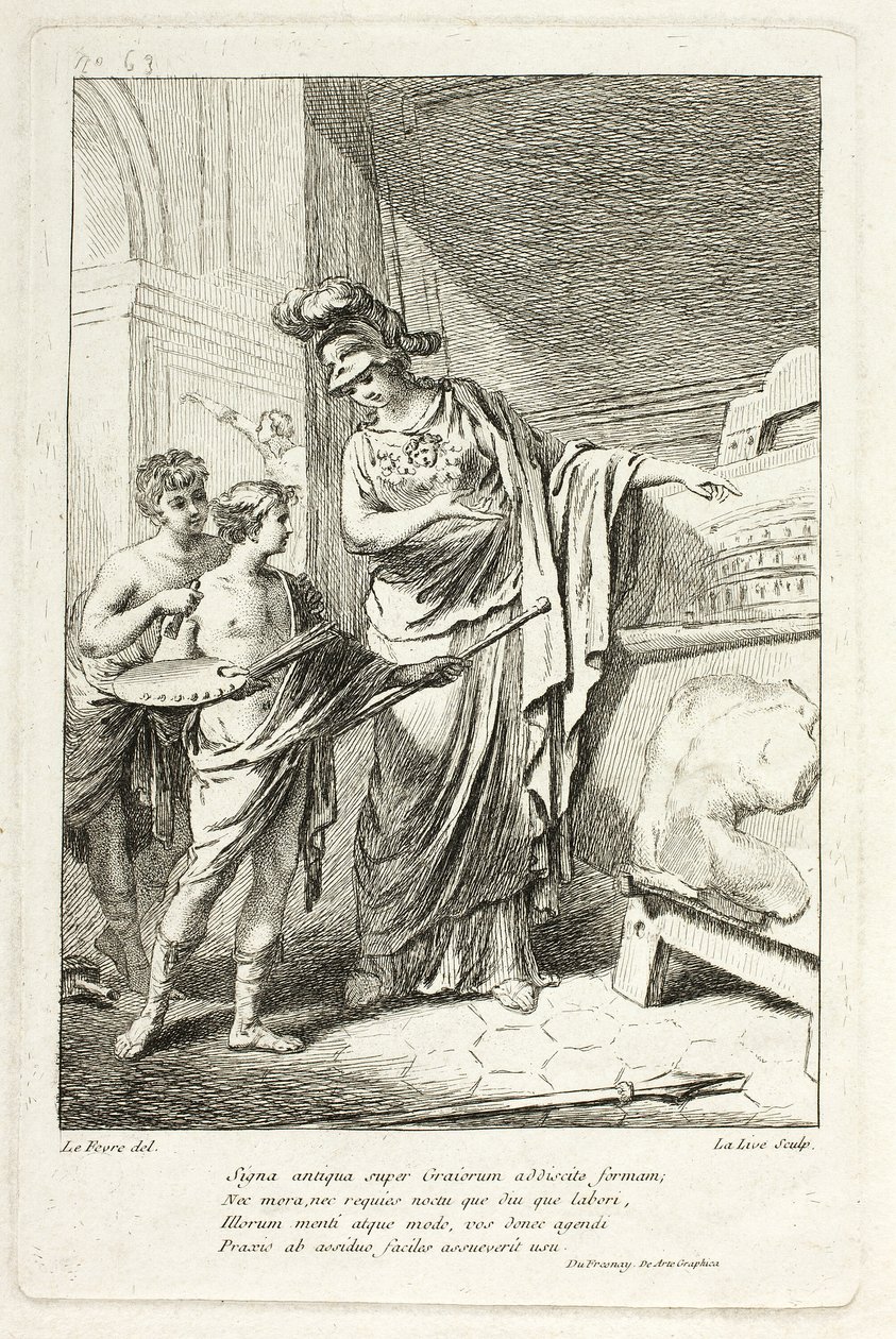 Minerva učí mladého umělce, ilustrace pro Catalog historique du Cabinet od Mariette od Ange Laurent de Lalive de Jully