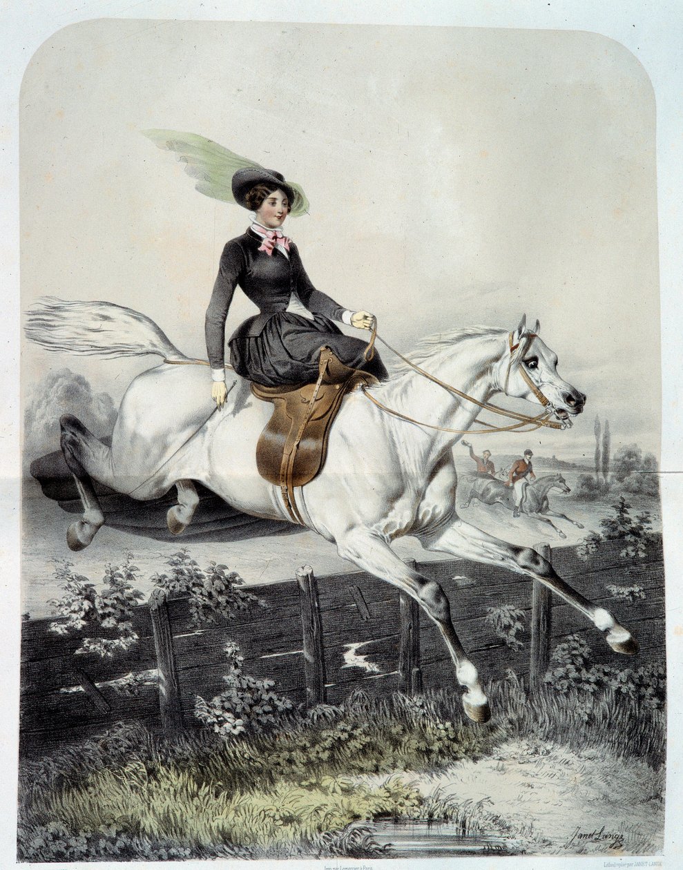 Mladý jezdec v Amazonii skáče po bariéře Litografie od Ange Louis Jawe Lange (1815-1872) Soukromá sbírka z 19. století od Ange Louis Janet