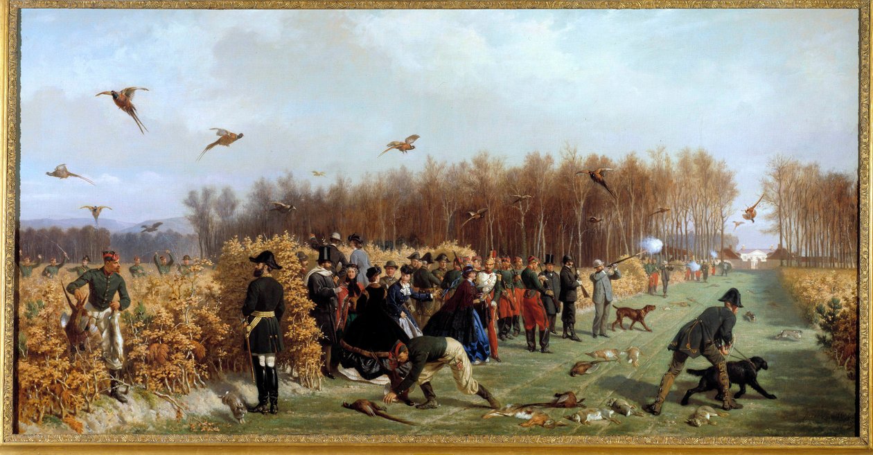 Lov střelba v bažantnici Obraz Ange-Louis Janet Lange (1815-1872) 19. století Sun. 1,1x1,9m. Compiegne, hradní muzeum od Ange Louis Janet