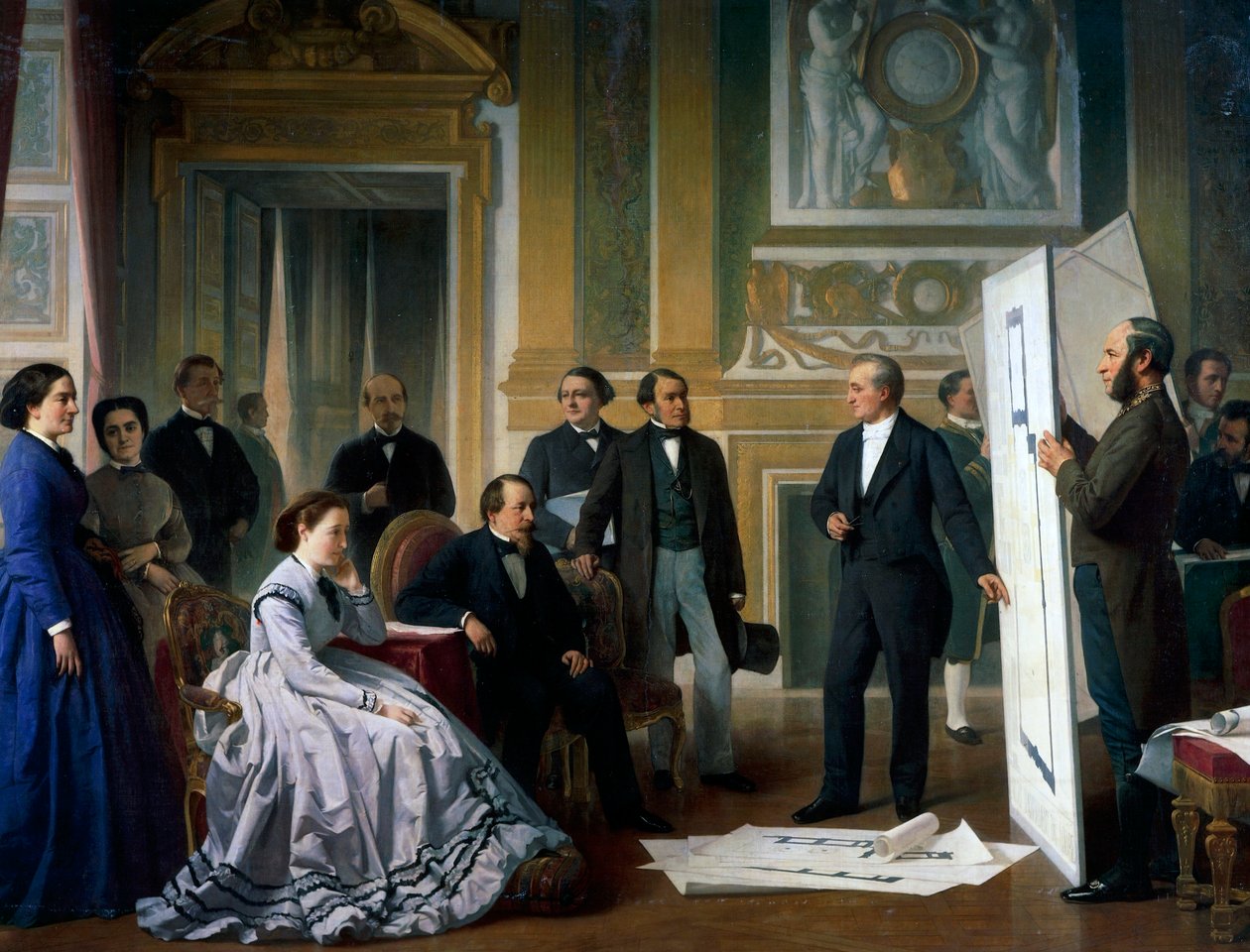 Architekt představuje nové plány pro Louvre Napoleonovi III a Eugenii od Ange Tissier