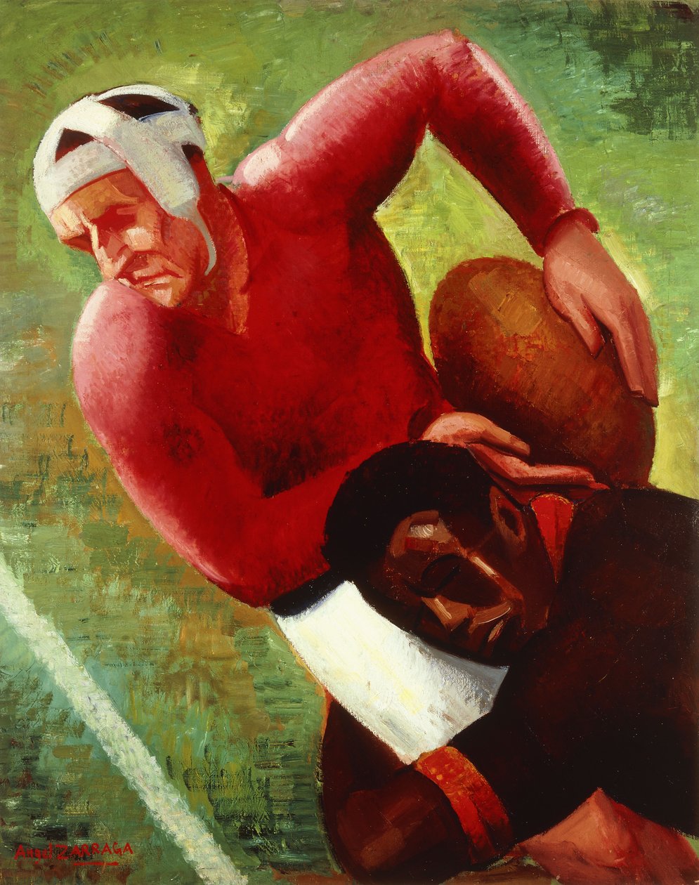 Fotbalový pohyb; Fotbalová hra, cca 1925 (olej na plátně) od Ángel Zárraga