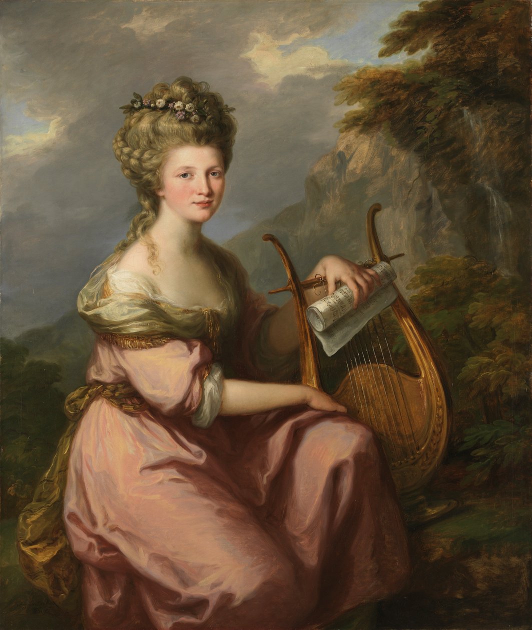 Čeština: Portrét Sarah Harropové, paní Batesové jako Musen od Angelica Kauffmann