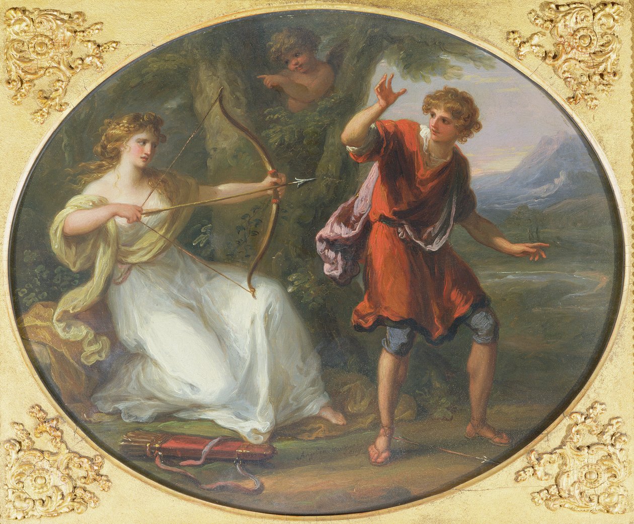Nymfa kreslící svůj luk na mládí, 1780 (olej na mědi) od Angelica Kauffmann