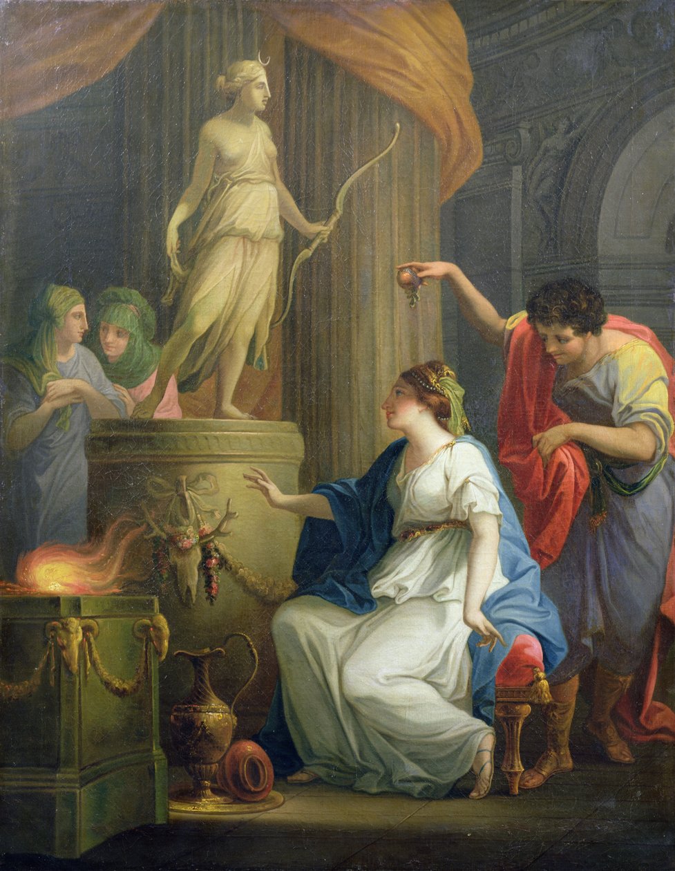 Accontius a Cydippe před oltářem Diany od Angelica Kauffmann