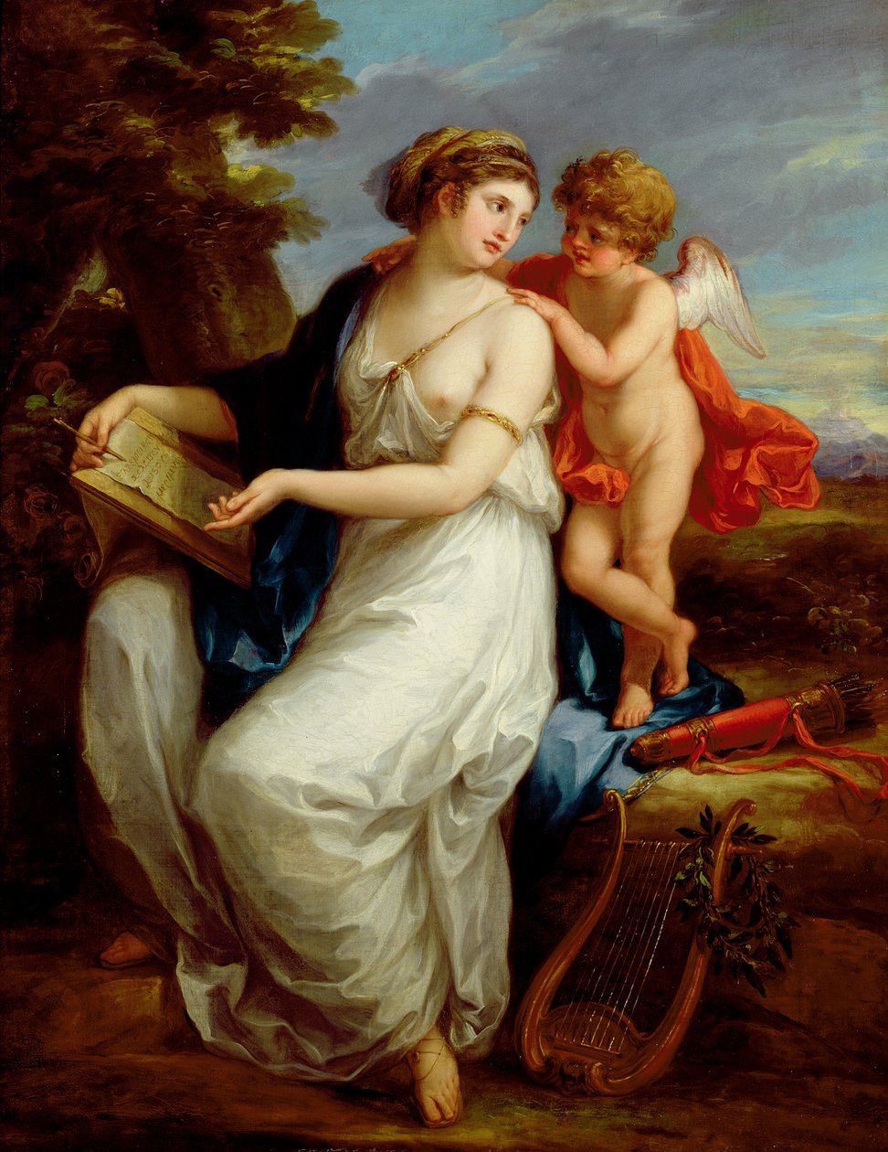 Erato, múza lyrické poezie s puttem od Angelica Kauffmann
