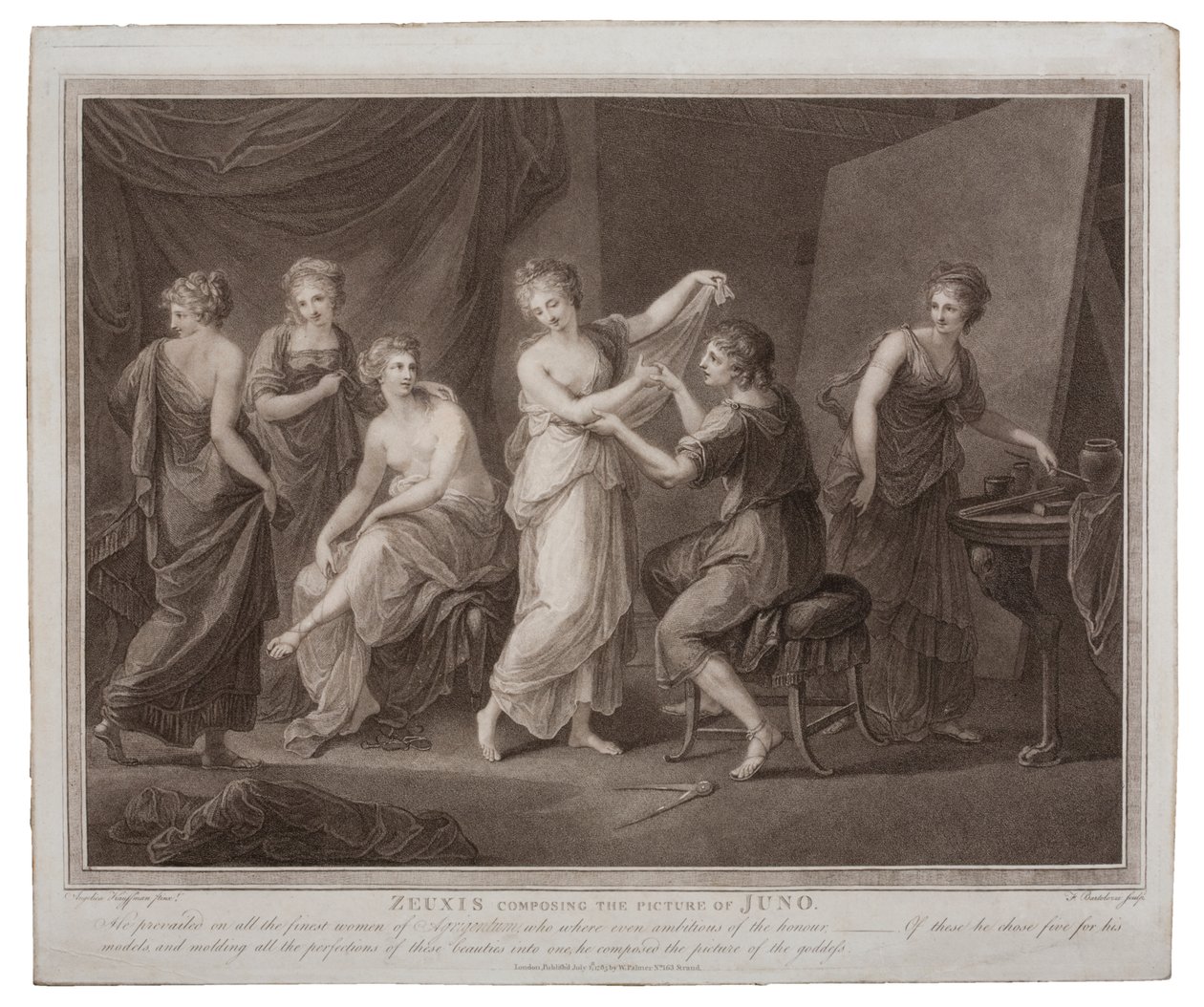 Zeuxis skládá obraz Juno od Francesca Bartolozziho (1727-1815), vydaný v Londýně W. Palmerem, 1785 od Angelica Kauffmann