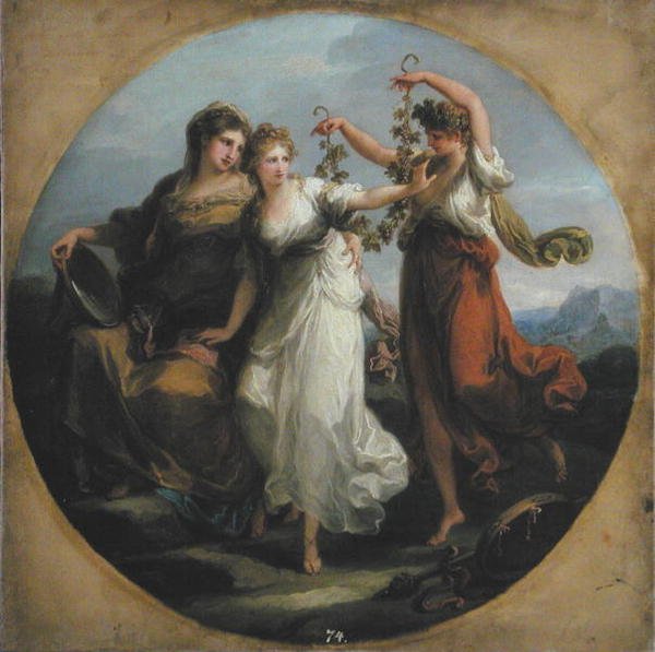 Krása, podporovaná Prudence, Scorns the Offering of Folly, kolem roku 1780 (olej na plátně) od Angelica Kauffmann