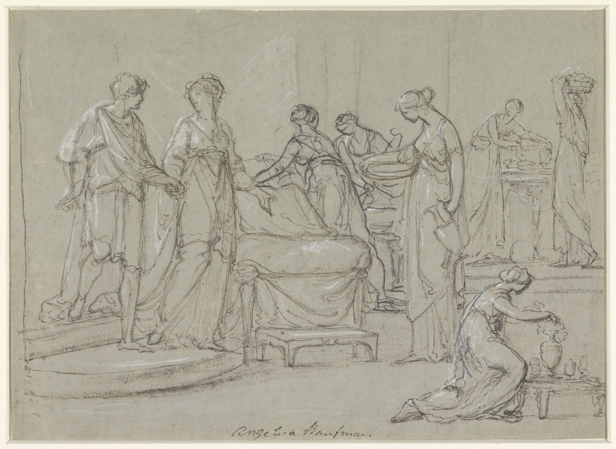 Nevěsta a ženich vstupují do svatební komnaty od Angelica Kauffmann