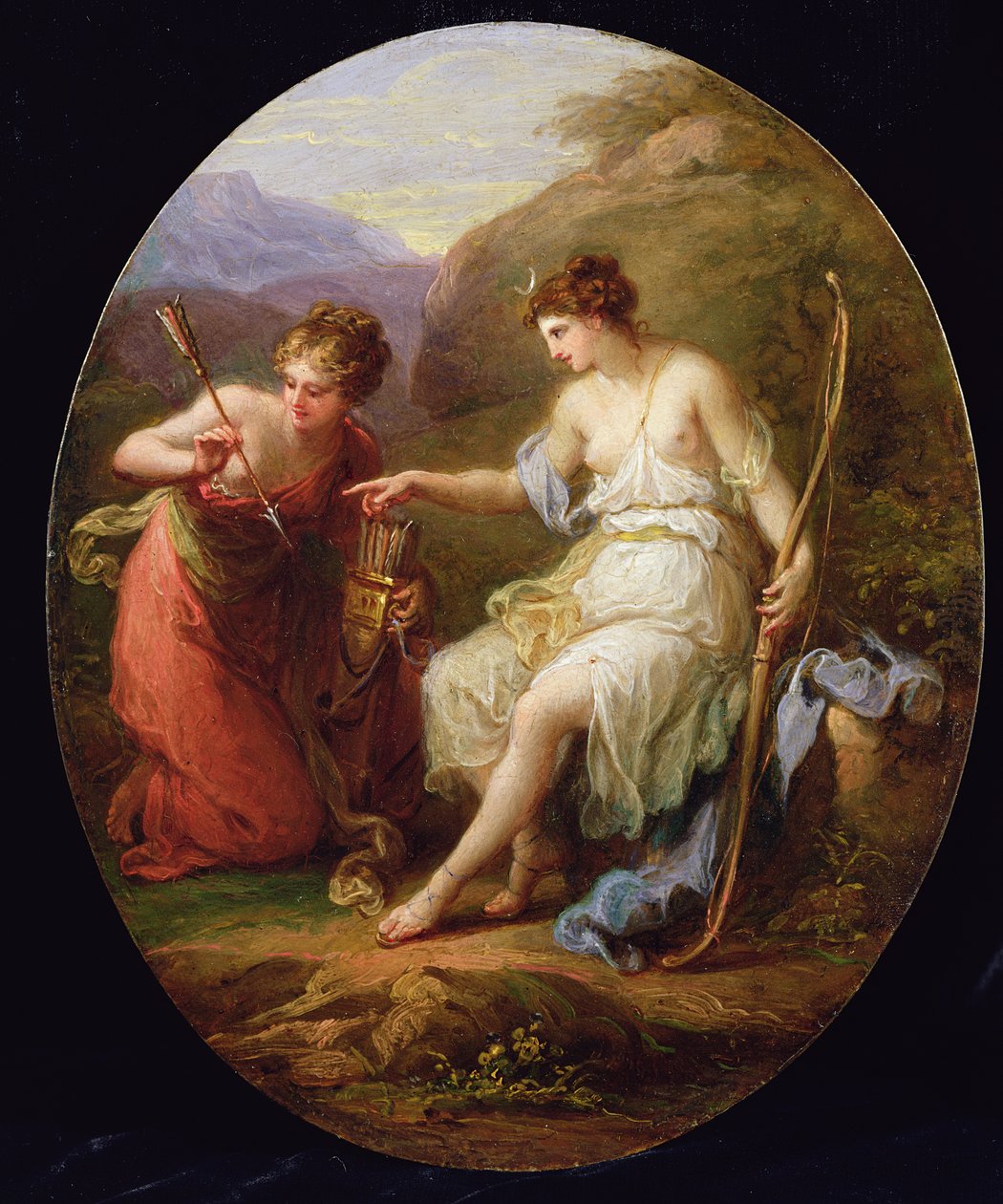 Diana se připravuje na lov (olej na mědi) od Angelica Kauffmann
