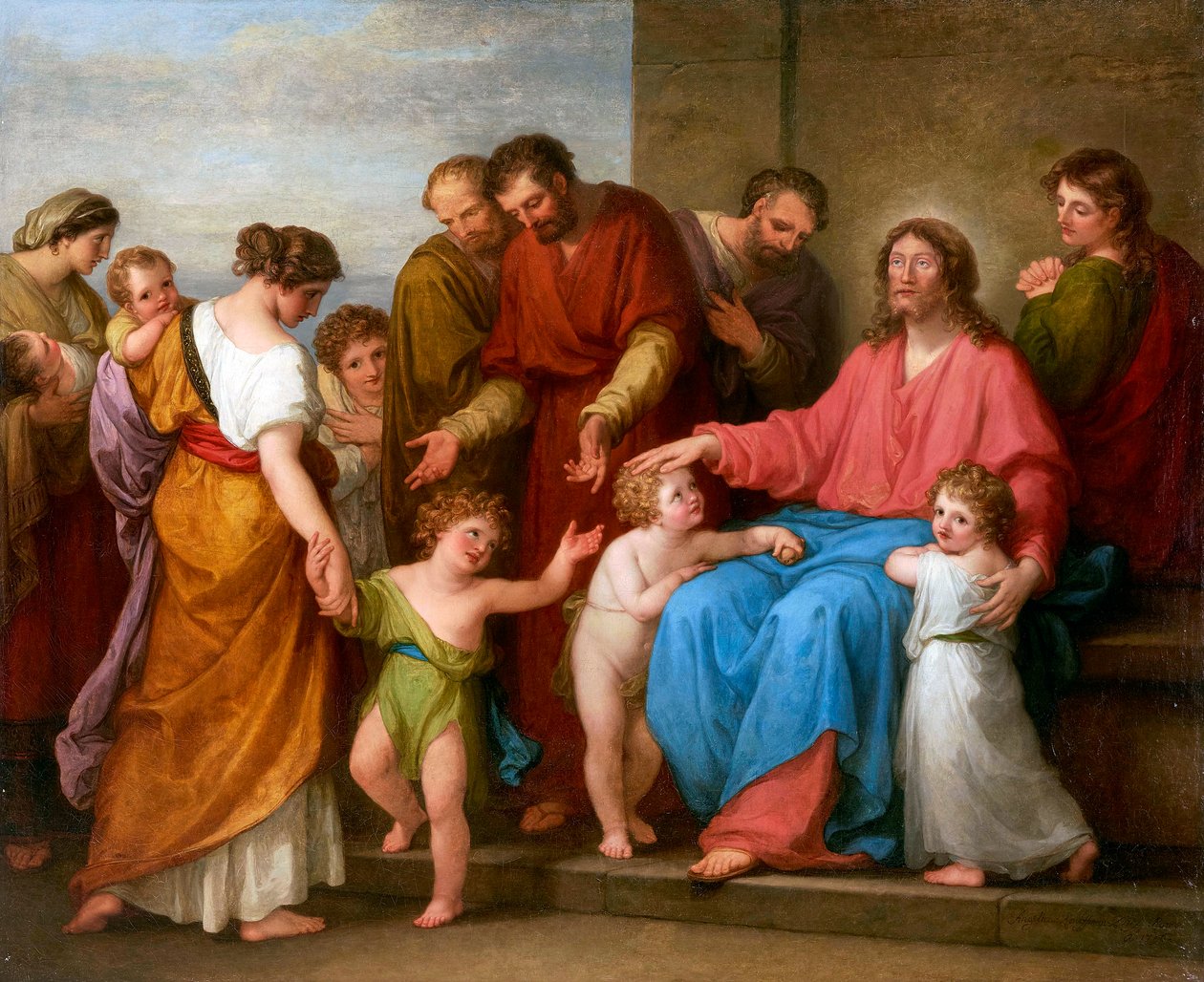 Ježíš Kristus benissant les enfants (laissez venir a moi les petits enfants) - Kristus žehná dětem (Nechte malé děti přicházet ke mně) - Angelika Kauffmann (1741-1807). Olej na plátně od Angelica Kauffmann