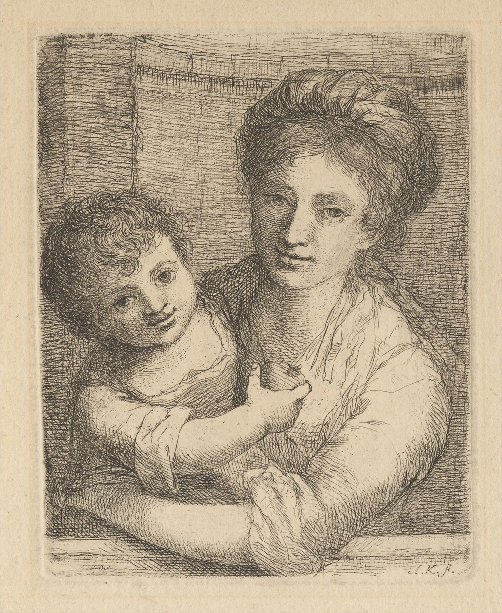 Matka držící dítě s jablkem od Angelica Kauffmann