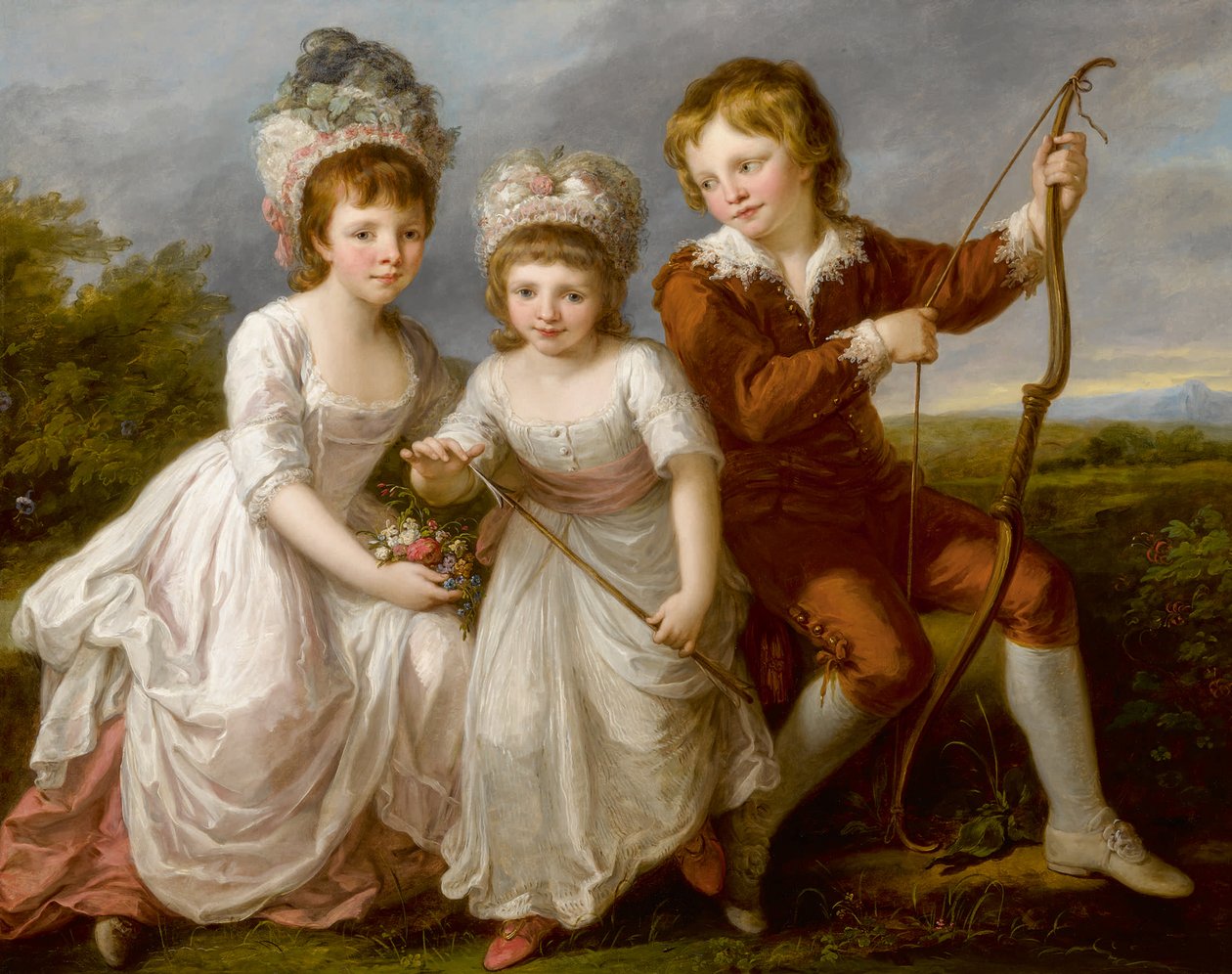Portrét Lady Georgiana Spencer, Henrietta Spencer a George Viscount Althorp, c. 1766. od Angelica Kauffmann