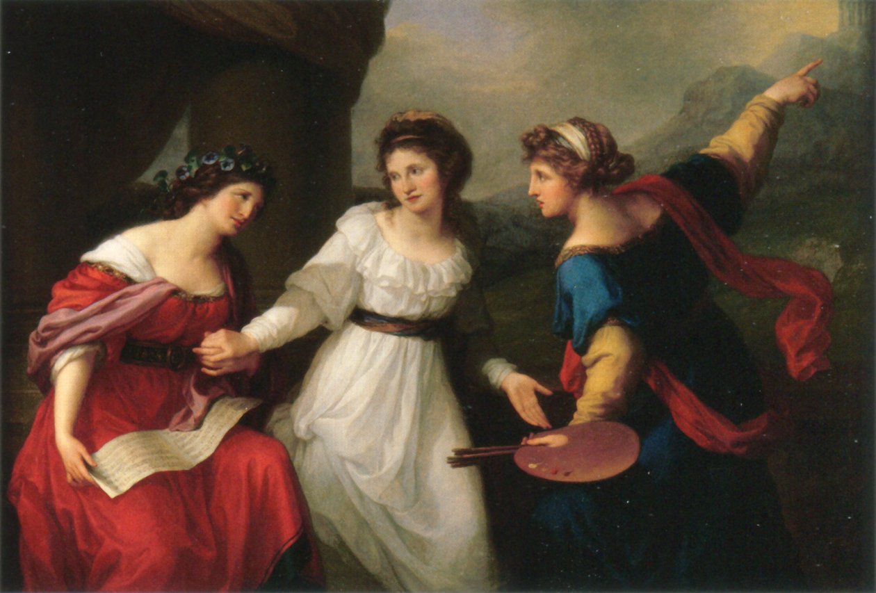 Autoportrét váhající mezi hudebním a malířským uměním od Angelica Kauffmann