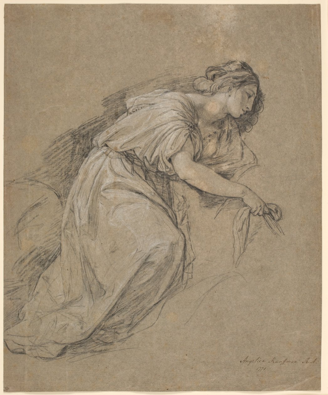 Studie ze života klečící ženy z profilu od Angelica Kauffmann