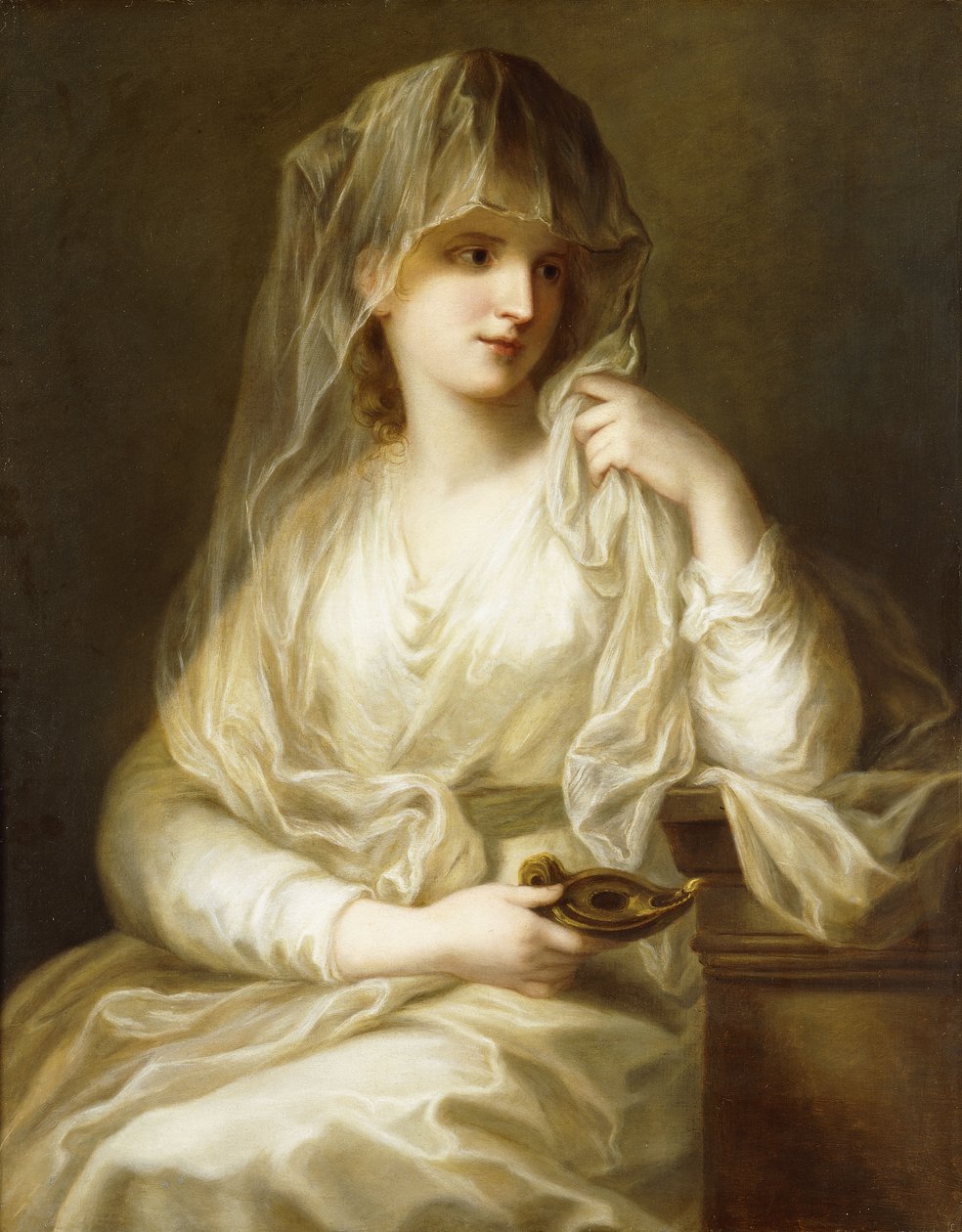 Tuccia, Vestial Virgin, tři čtvrtiny délky, držící lampu, od Angelica Kauffmann
