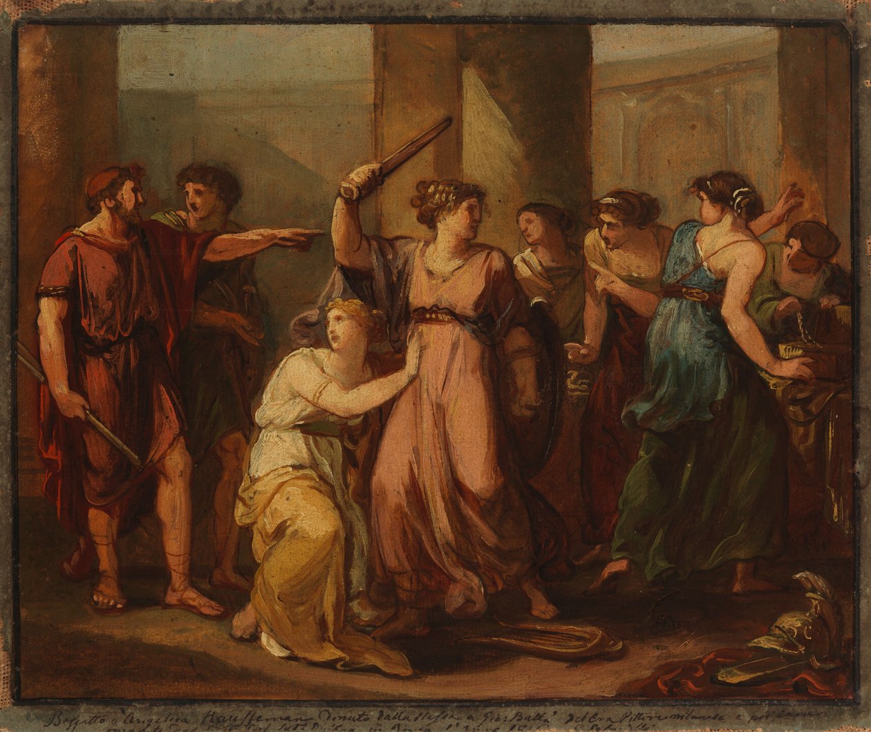 Odysseus objevuje Achilla ukrytého mezi dcerami krále Lykoméda od Angelica Kauffmann