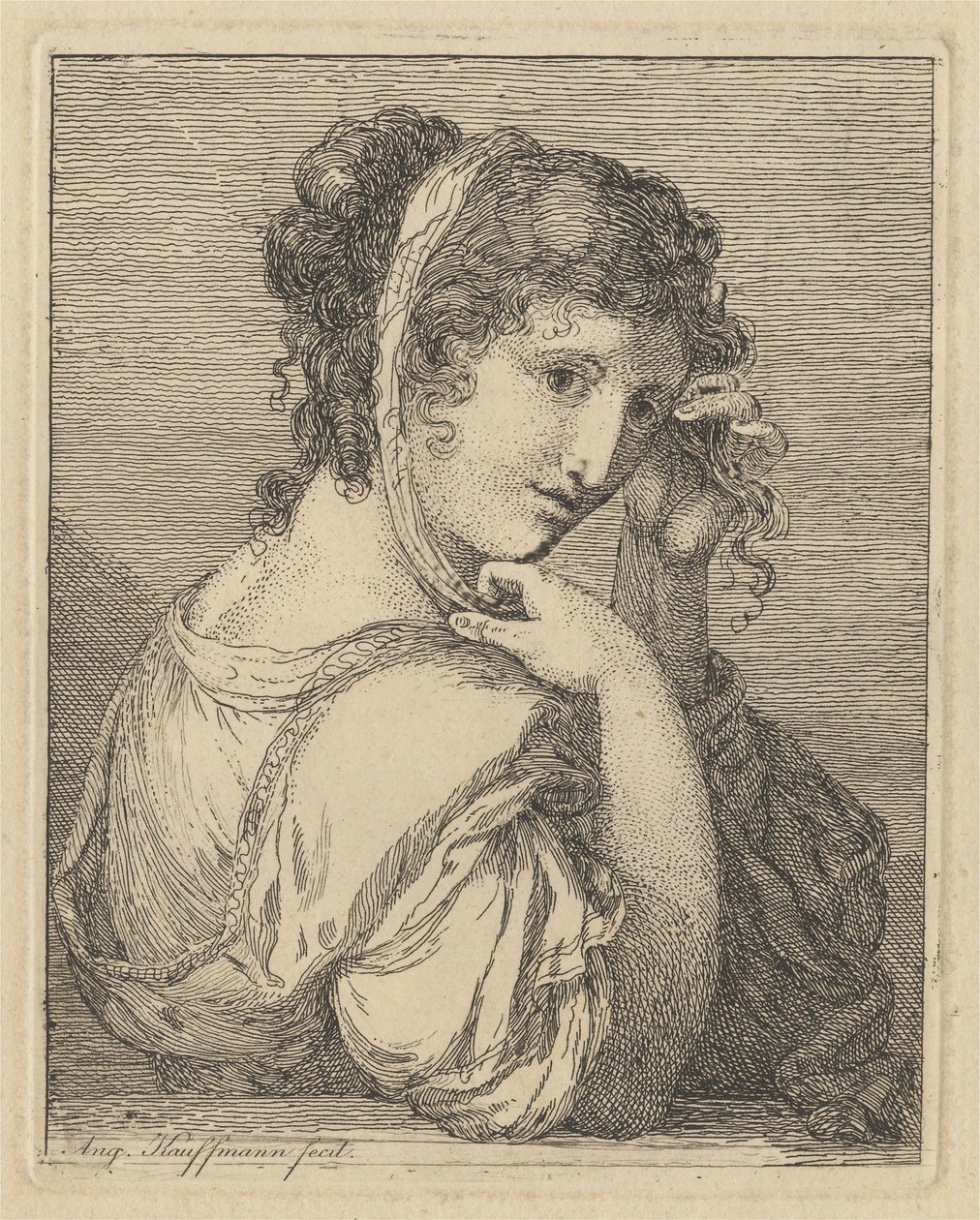 Žena si upravuje stuhu ve vlasech od Angelica Kauffmann