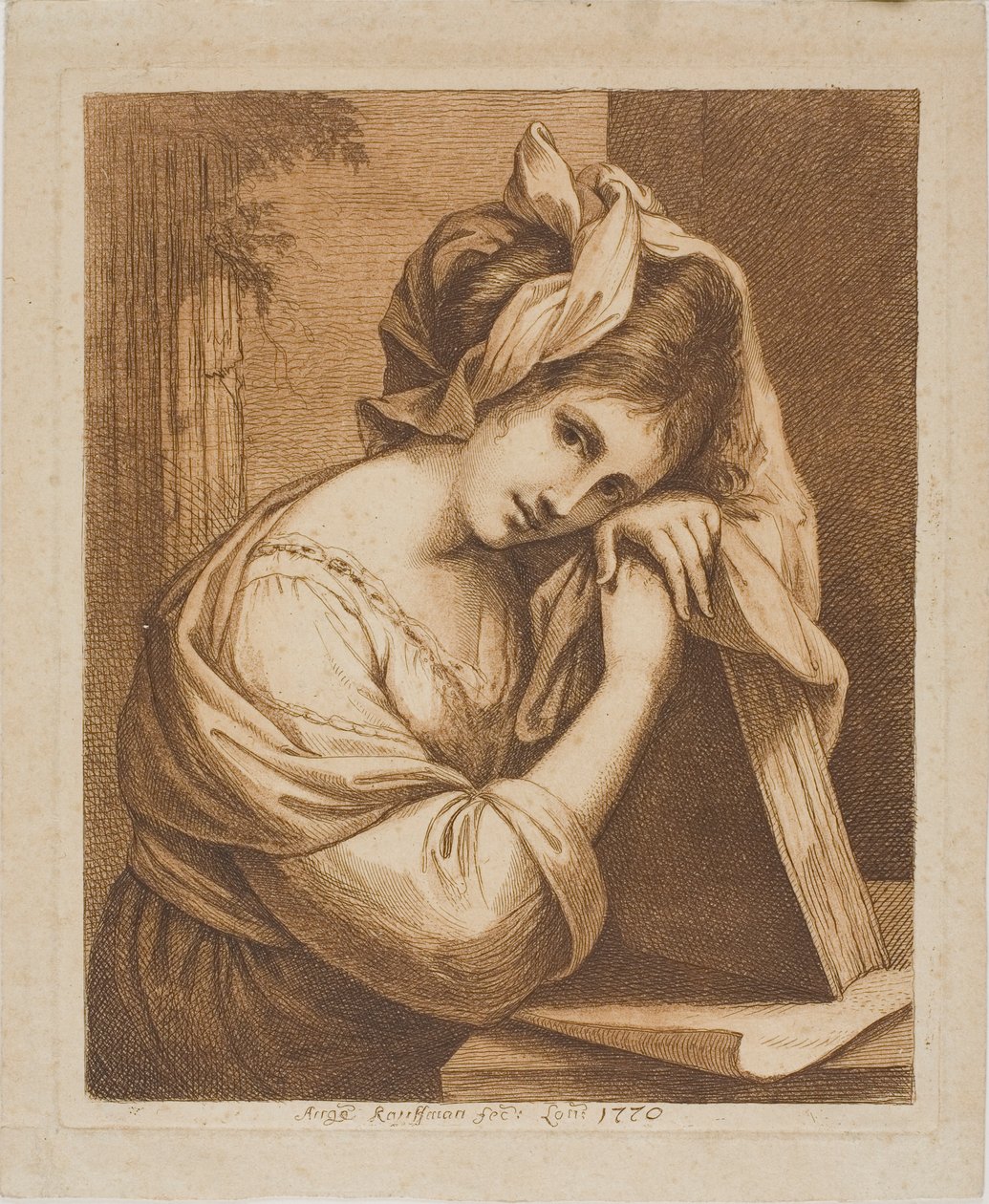 Žena položila hlavu na knihu od Angelica Kauffmann