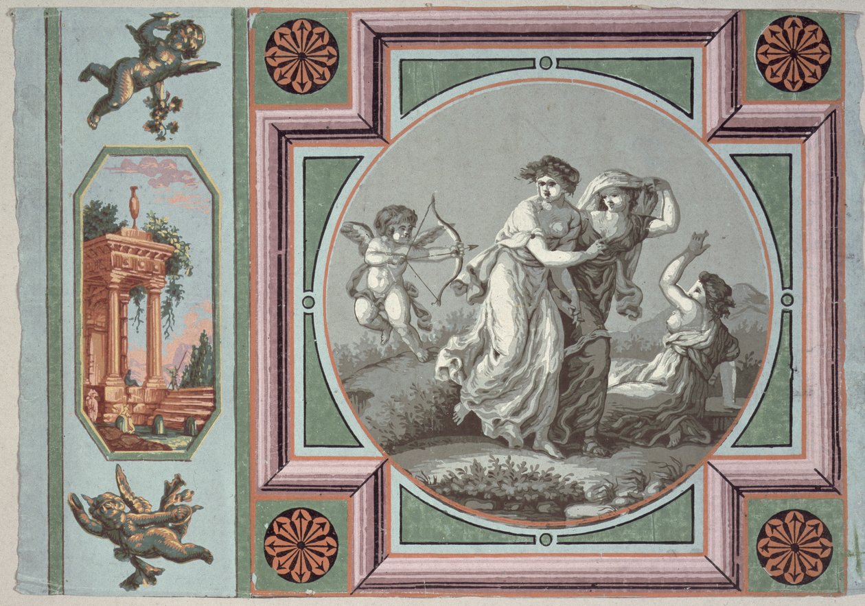 Pomsta lásky, návrh medailonu tapety, cca 1785 (tapeta) od Angelica after Kauffmann