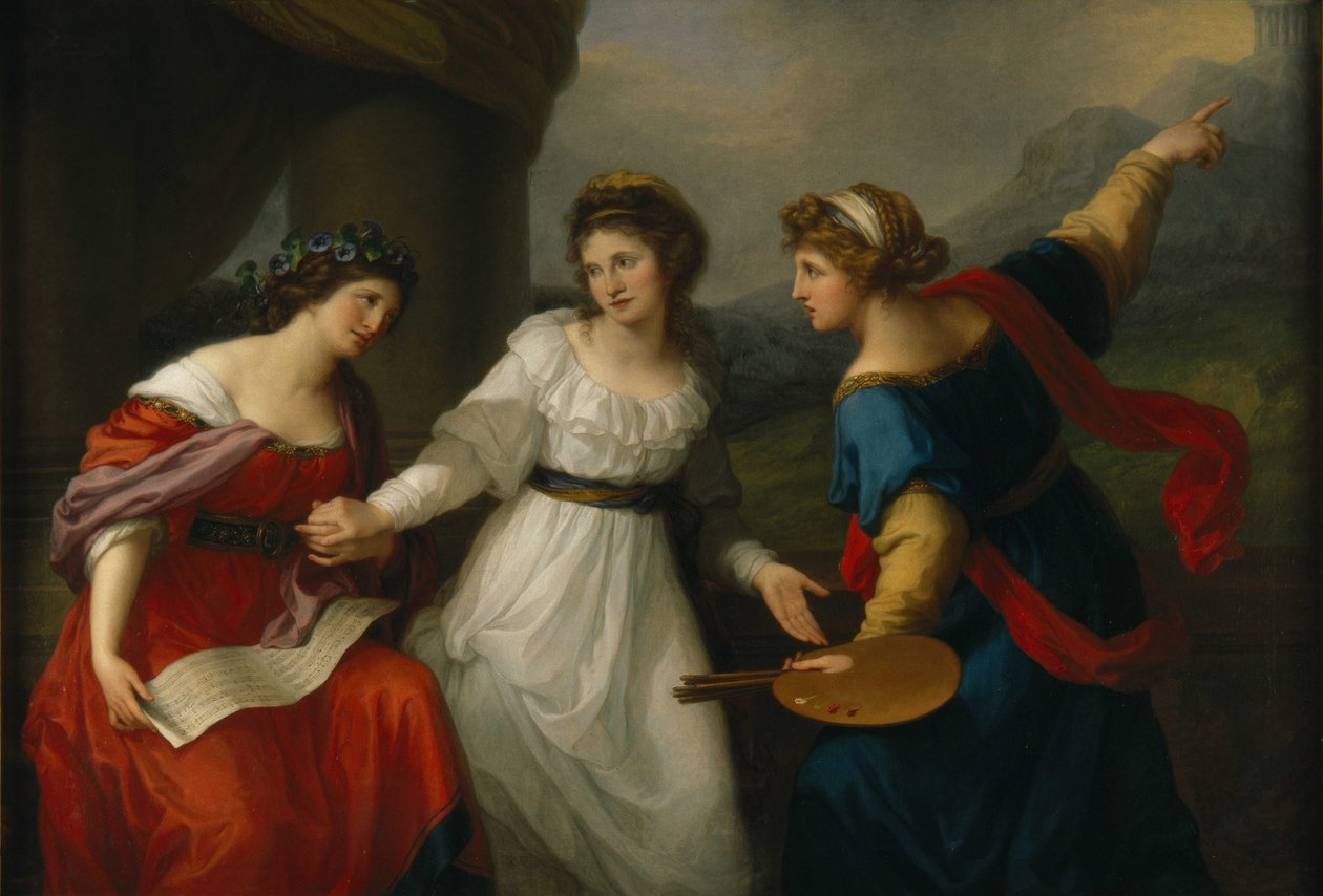 Autoportrét umělce váhajícího mezi uměním hudby a malby, 1794. od Angelica Kauffmann