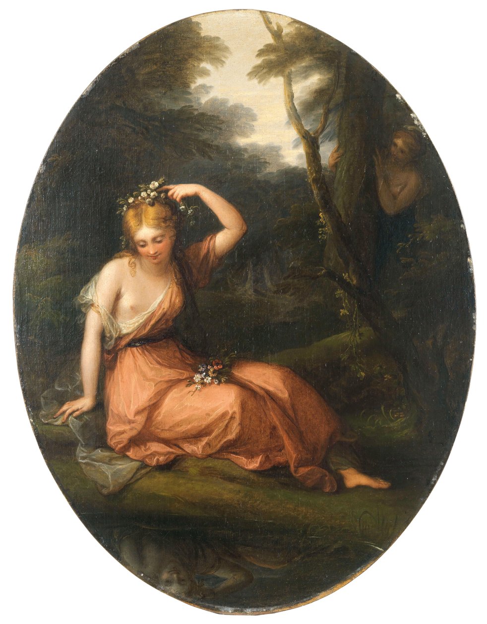 Silvia, zdobící se květinami, zatímco ji pozorovala Daphne, 1783. od Angelica Kauffmann