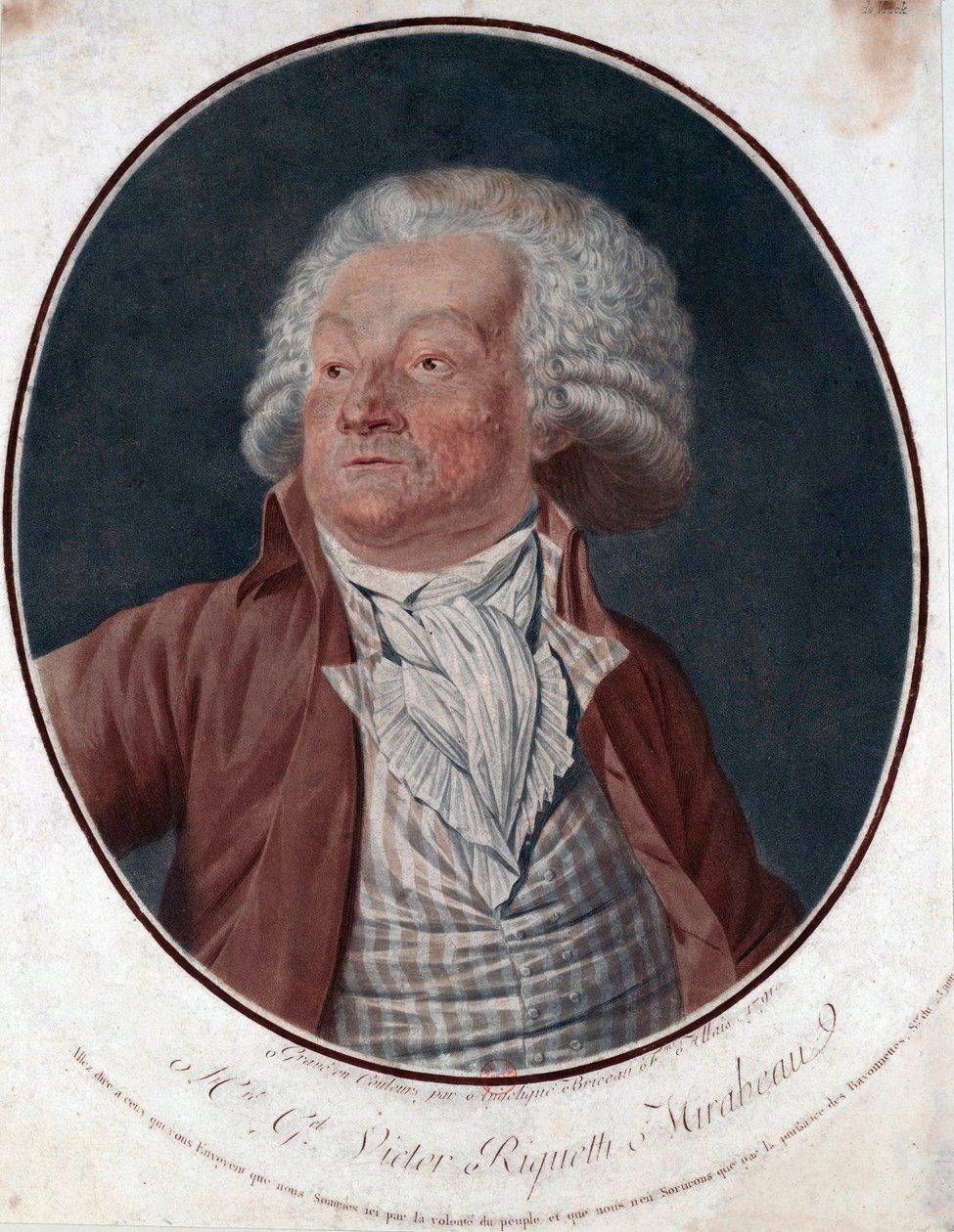 Portrét spisovatele Gabriela de Riqueti, hraběte z Mirabeau (1749-1791) - Portrét autora G.V. Mirabeau (1749-1791) - rytina Angelique Allais (rozená Briceau) (aktivní 18. století), lept, akvarel 1791 (29,5x25 cm) - soukromá sbírka od Angelique (fl.1796 d.1827) Allais
