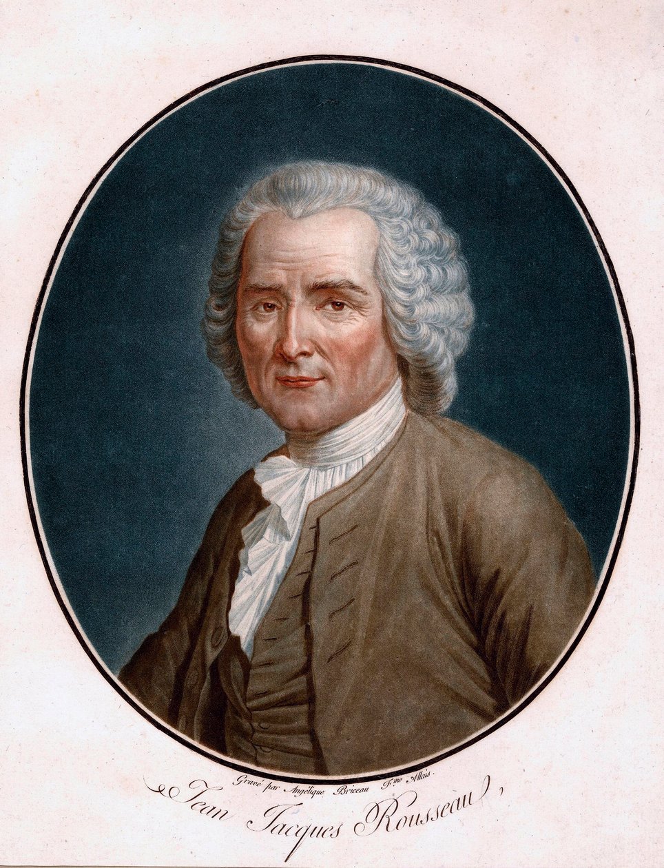 Portrét Jeana Jacquese Rousseaua (1712-1778) - Portrét Jean-Jacquese Rousseaua - ryl Angelique Allais (rozená Briceau) (aktivní 18. století), lept, akvarel 1791 (24,5x21,5cm) - Bibliotheque de Geneve od Angelique (fl.1796 d.1827) Allais
