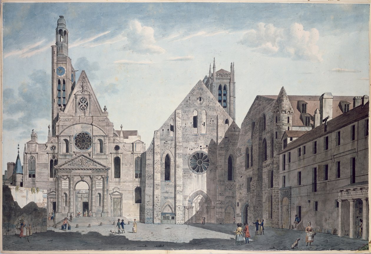 Fasády kostelů St. Genevieve a St. Etienne du Mont, Paříž, cca 1800 (pero a inkoust a wc na papíře) od Angelo Garbizza