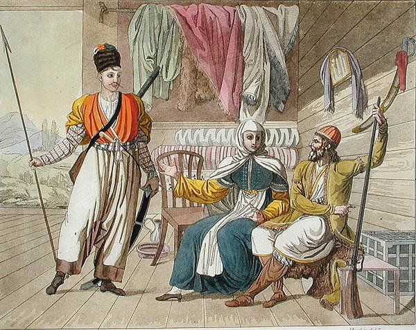 Grebenski Cossacks, ilustrace z „Le Costume Ancien et Moderne“ od Giulia Ferraria, vydáno kolem 20.–30. let 18. století (barevná rytina) od Angelo (after) Biasioli