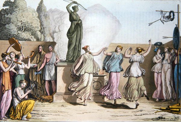 Délský tanec, ilustrace z knihy Julese Ferraria "Le Costume Ancien ou Moderne", vyryl Paolo Fumagalli, Milán 1819 (barevná rytina) od Angelo (after) Monticelli