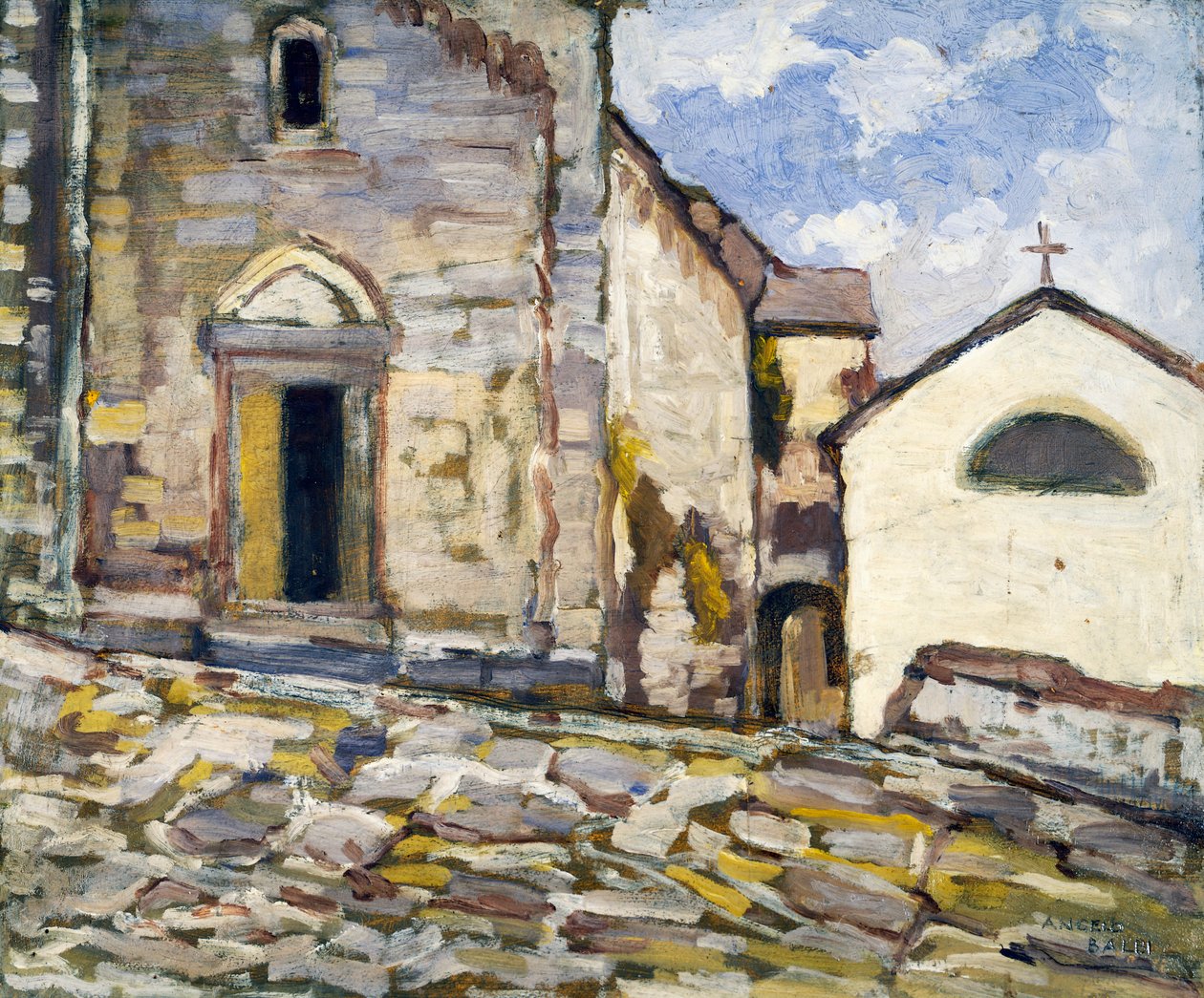 Fasáda kostela, Angelo Balbi (1872-1939). Itálie, 20. století. od Angelo Balbi