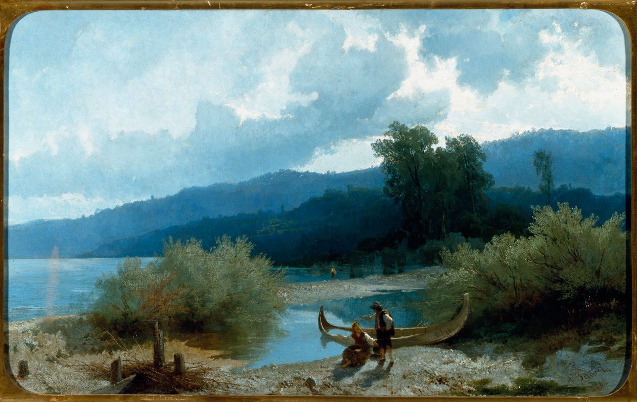 Krajina jezera (Jezerní krajina) Malba Angela Beccaria (1820-1897) 1862 Rozměr 55,5x90,3 cm Genes, Galleria d