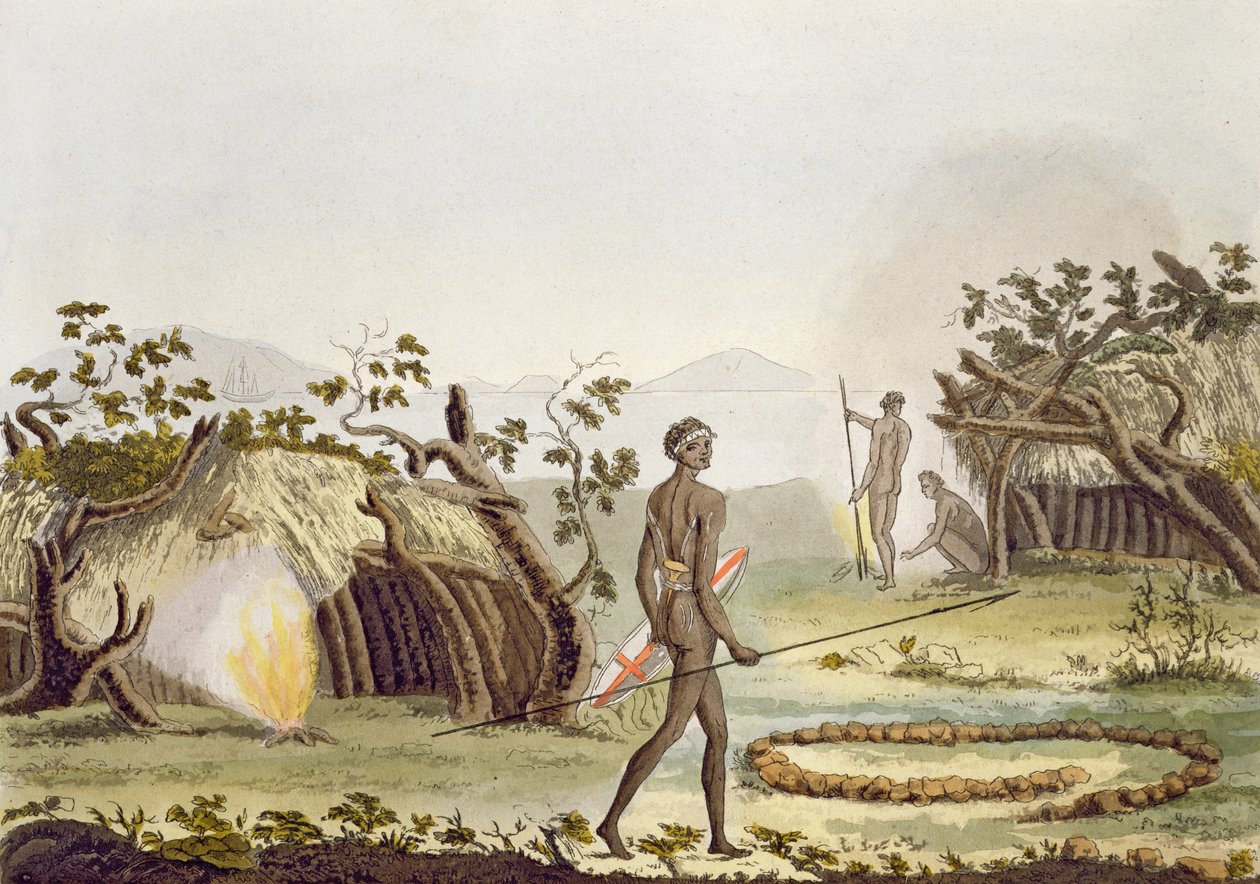 Rodná kajuta, New Holland, deska 64 z „Le Costume Ancien et Moderne“, od Julese Ferraria, vydáno kolem 20.–30. let 19. století od Angelo Biasioli