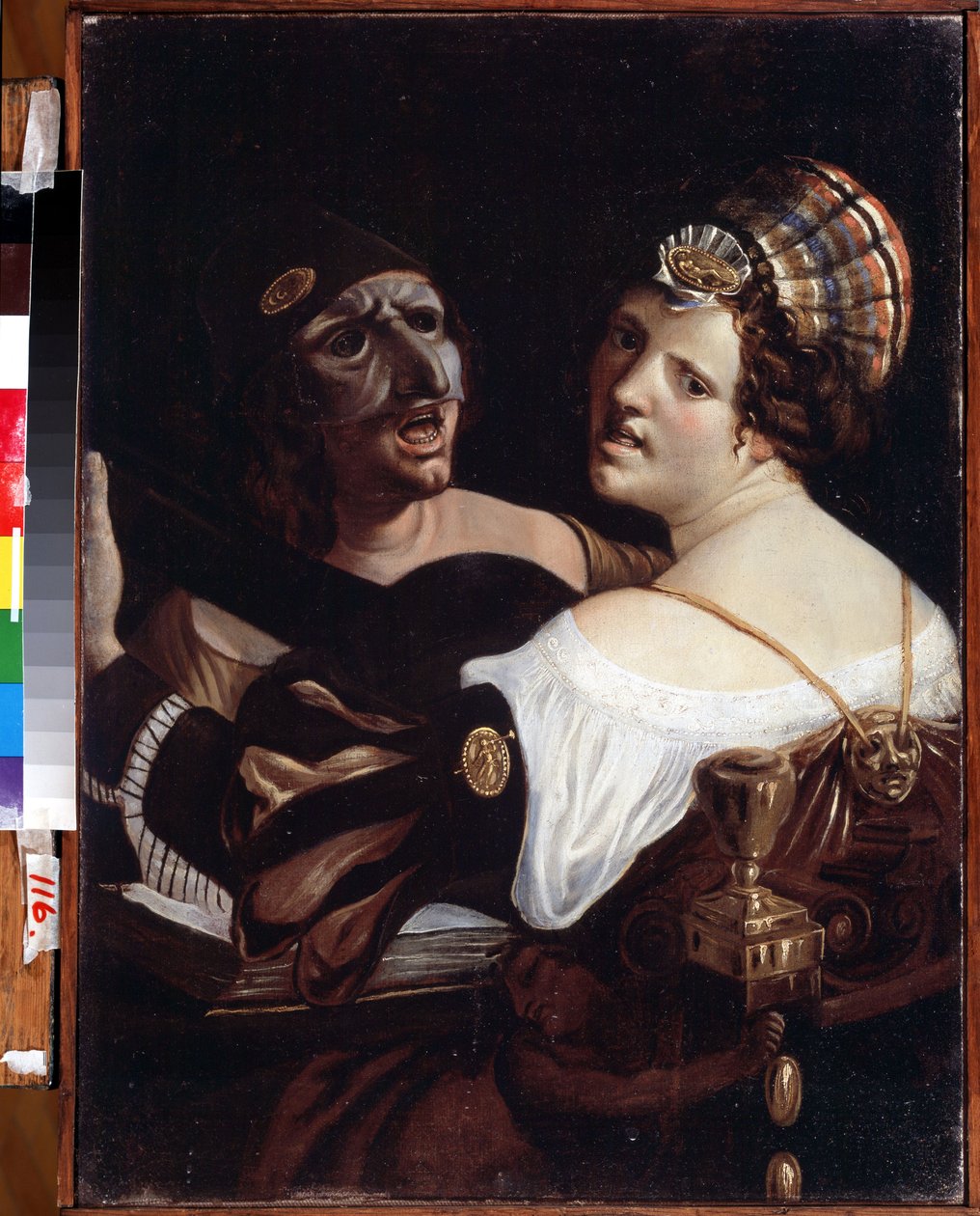 Zpívající herci. Obraz Angelo Carlo Velli (polovina 18. století). Olej na plátně, 64,3 x 48 cm. Italské umění 18. století. Státní muzeum umění, Jekatěrinburg, Rusko. od Angelo Carlo Velli