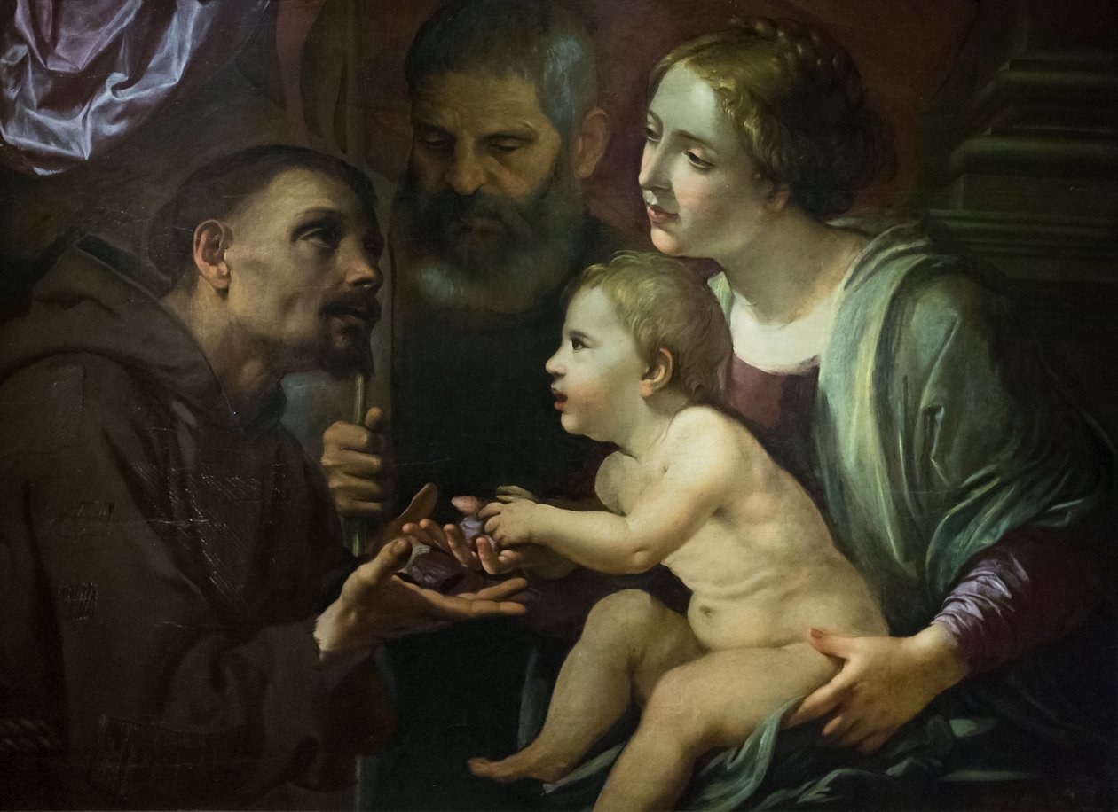 Svatá rodina se svatým Františkem z Assisi od Angelo Caroselli