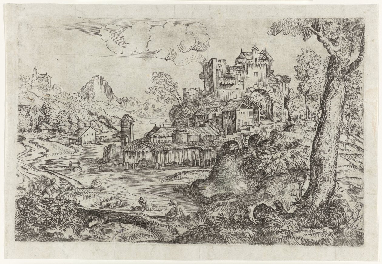Krajina s řekou a hradem od Angelo Falconetto (attributed to)