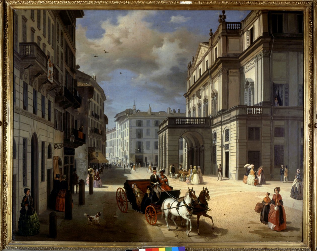Reprezentace náměstí Plaza de la Scala v Miláně od Angela Inganniho. 19. století. Brera Art Gallery, Milán. od Angelo Inganni