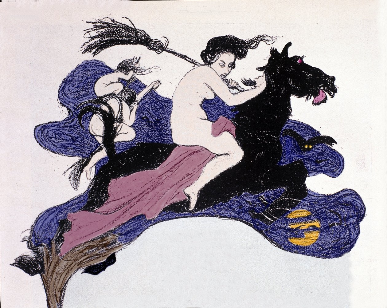 Čarodějnice pohybující se ve vzduchu. Ilustrace Angelo Jank (1868-1940) pro Jugend od Angelo Jank