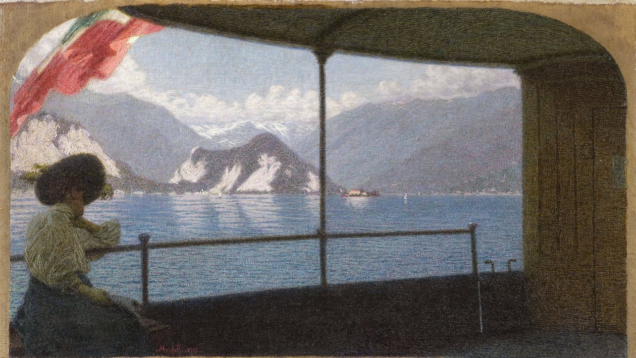 Loď na jezeře Maggiore - Angelo Morbelli (1853-1919). Olej na plátně od Angelo Morbelli