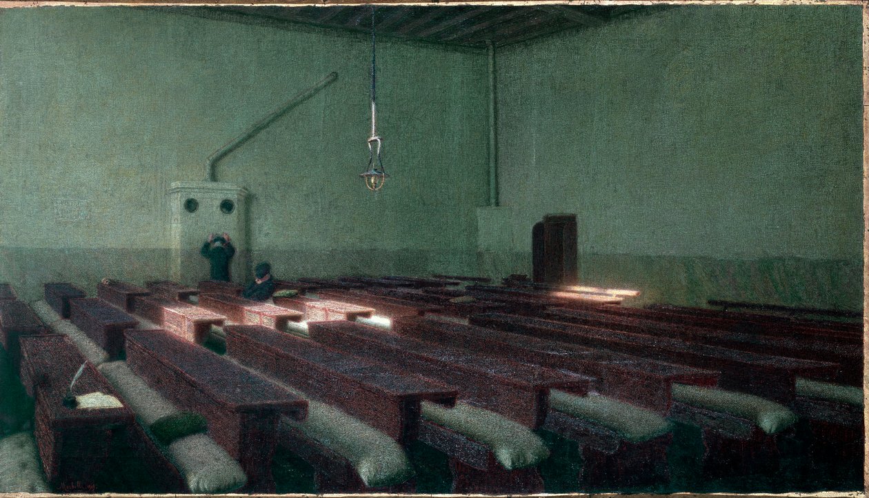 Vánoce v hospici pro seniory Pio Albergo Trivulzio v Miláně Obraz Angelo Morbelli (1853-1919) 1909 Rozměr 99x173,5 cm Turín, Galleria Civica d
