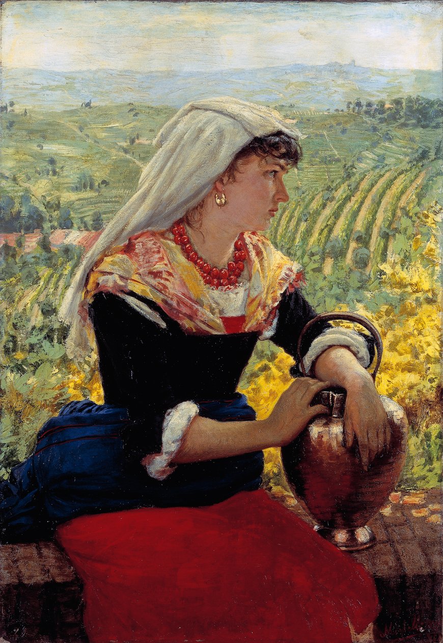 Portrét jeho manželky v oblečení Monferrato od Angelo Morbelli