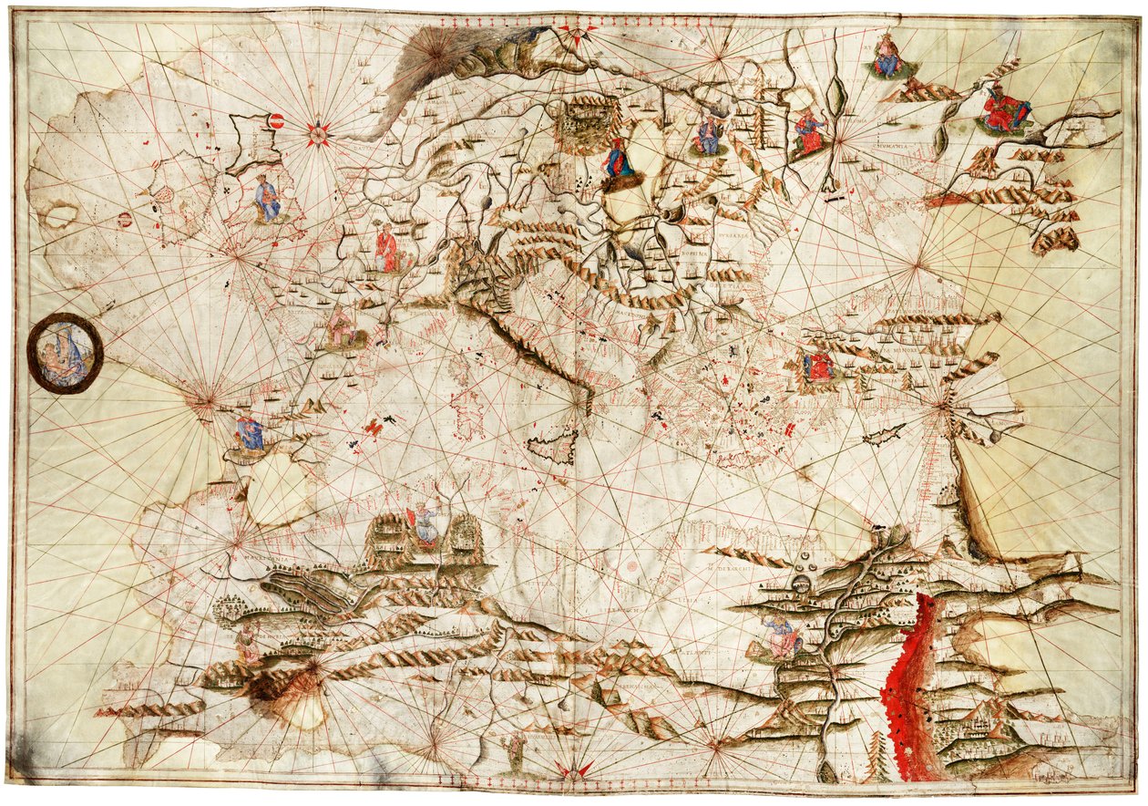 Středomoří, Černé moře a severovýchodní Atlantik, cca 1550 (pergamen) od Angelo de Conte Freducci