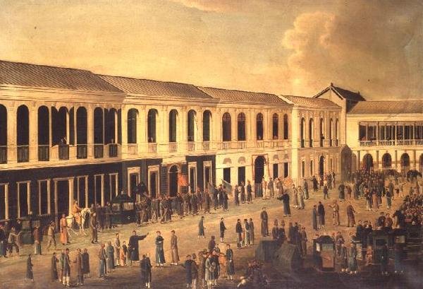 Pohled na Hongs na nábřeží v Kantonu, c.1825 od Anglo Chinese School