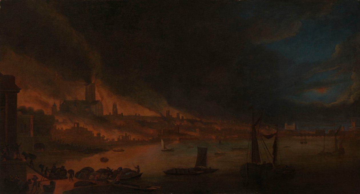 Velký požár Londýna, cca 1666-1700 (olej na plátně) od Anglo Dutch School