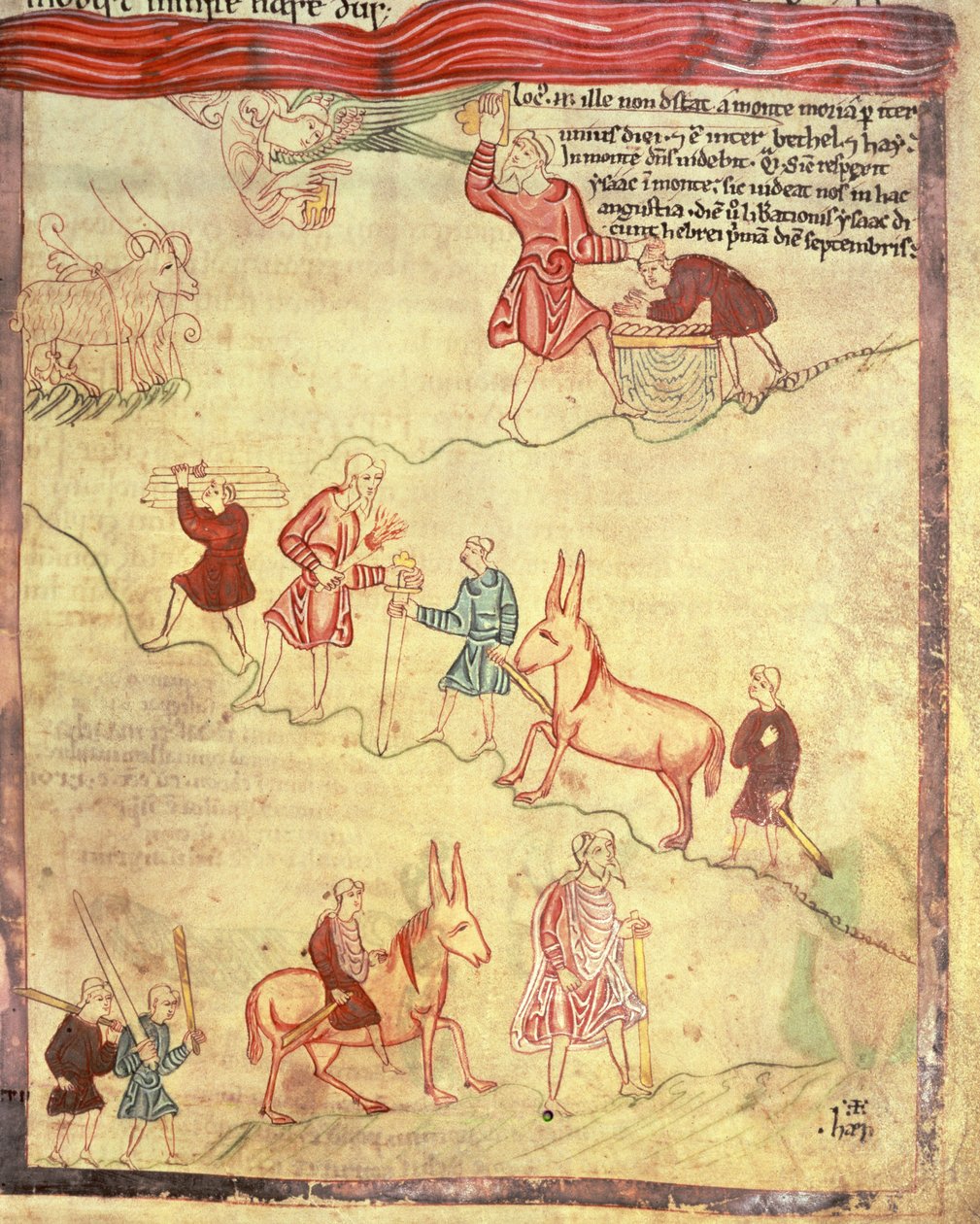 Cott Claud B IV f.38 Abraham a oběť Izáka, z Aelfric Pentateuch, ze St. Augustine, Canterbury od Anglo Saxon