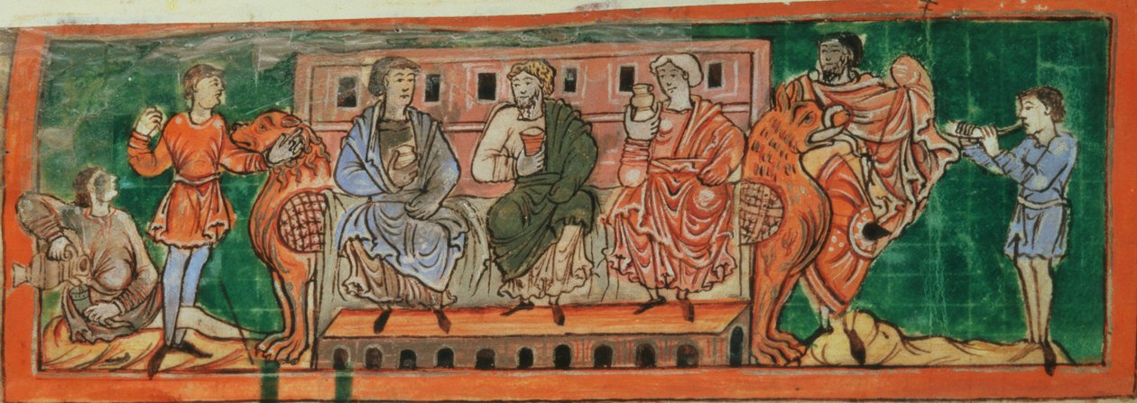 Cott Tib B V f.4v Aristokraté, v předvečer Domesday, z kalendáře, c.1030 (vellum) od Anglo Saxon