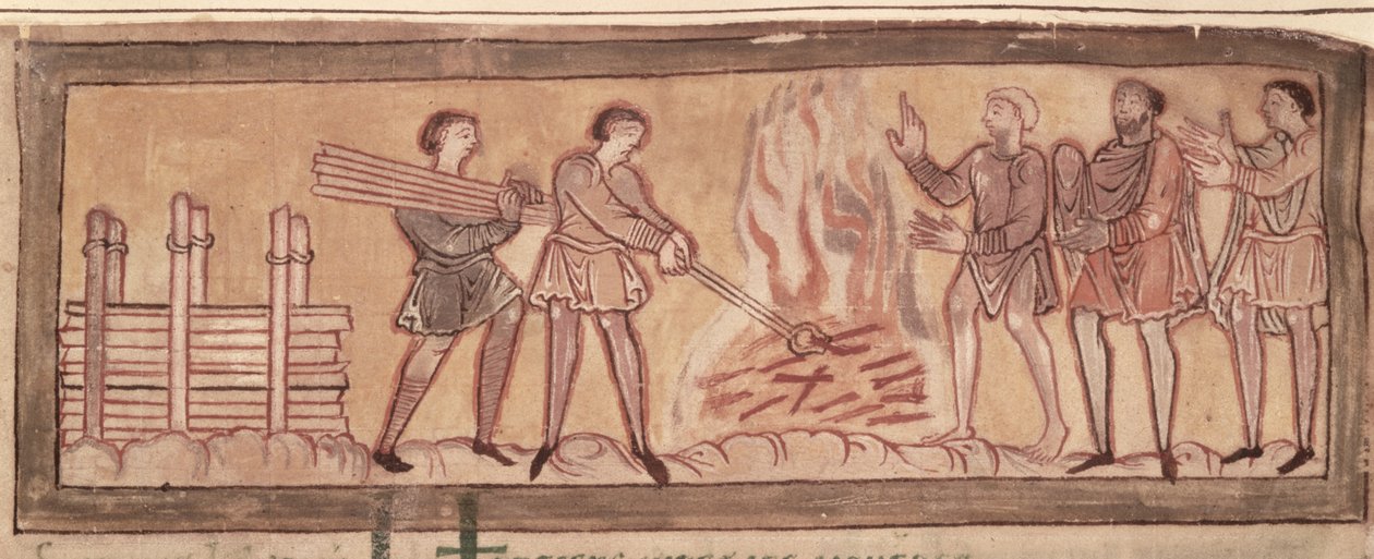 Cott Tib B V f.8 Oteplování a kovářství, cca 1030 (vellum) od Anglo-Saxon